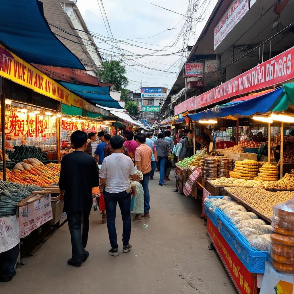 Khung cảnh tấp nập, sầm uất tại Chợ Lâm Phát, Thuận An, Bình Dương với nhiều người mua sắm